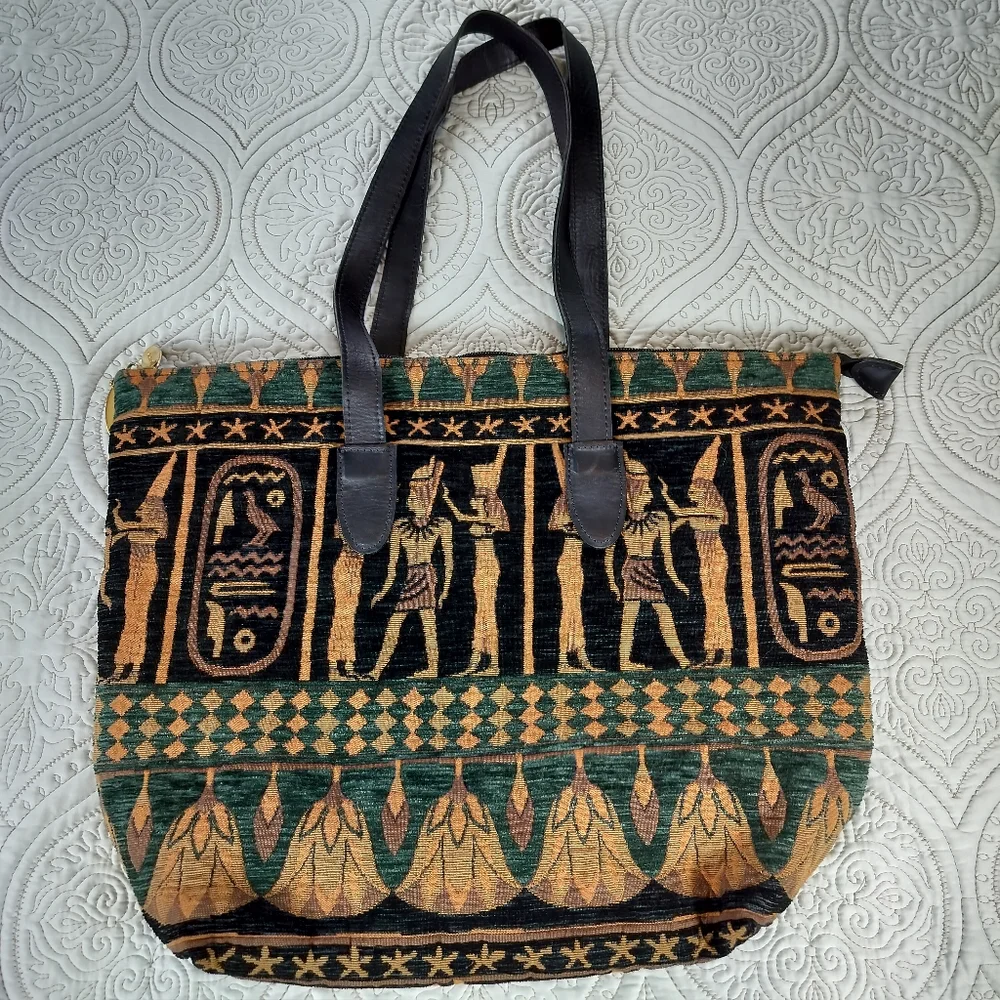 Vintage Gevive by Boyt Egyptian Tapestry Tote Bag Satchel Travel Bag